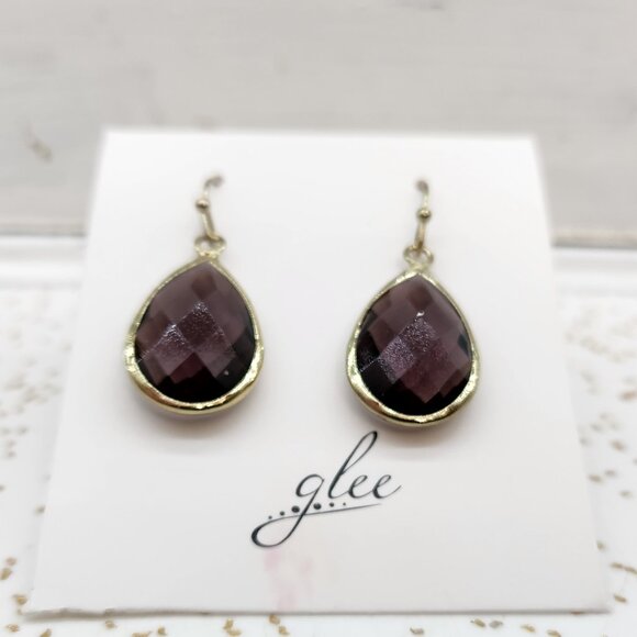 Plum Purple Crystal Teardrop Dangle Earrings - Picture 5 of 10